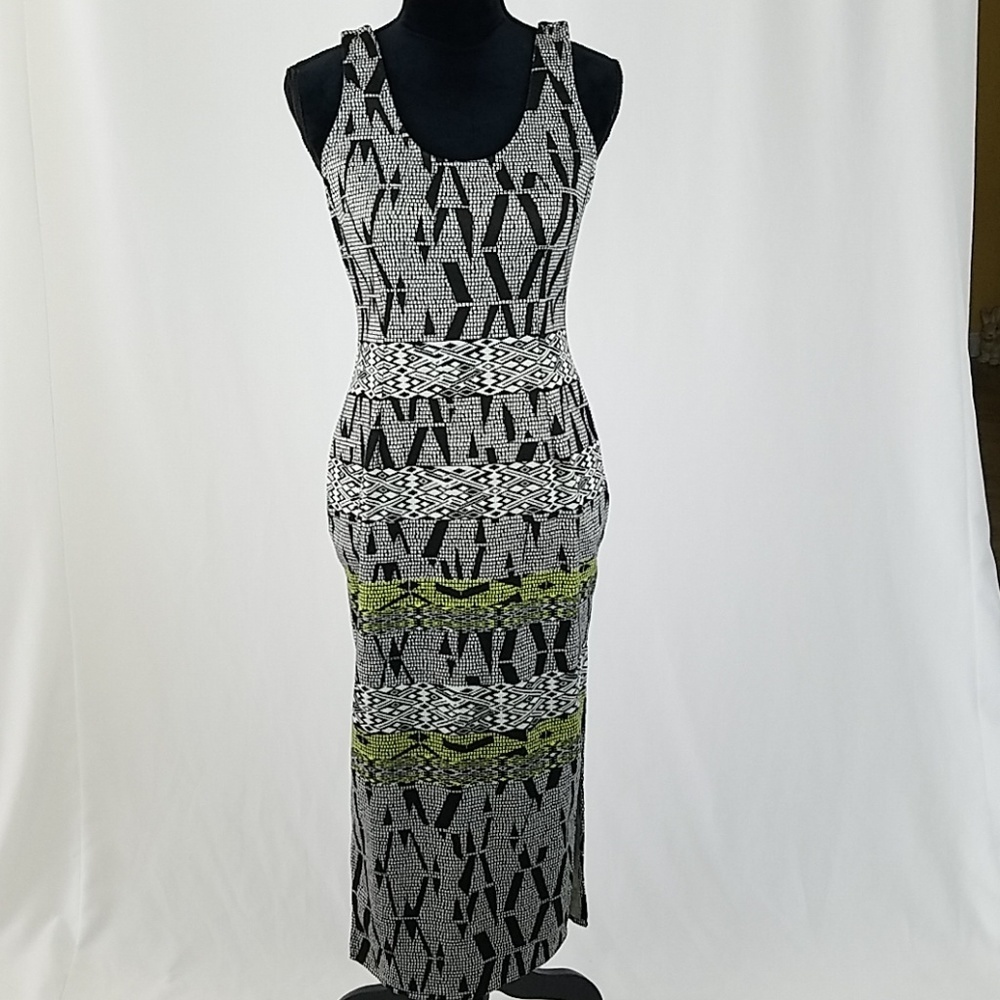 OU silence + noise women M midi dress sleeveless side slit cut out back Clubwear
